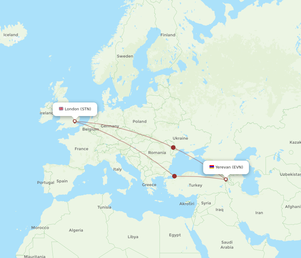 STN-EVN flight routes