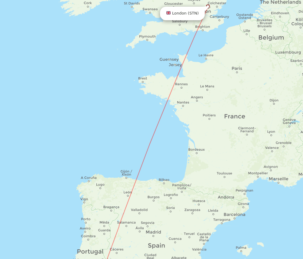 London - Faro route map and flight paths