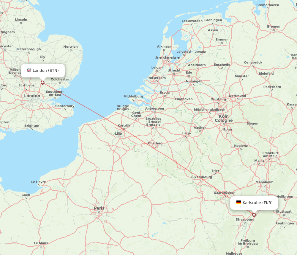 London - Karlsruhe/Baden-Baden route map and flight paths