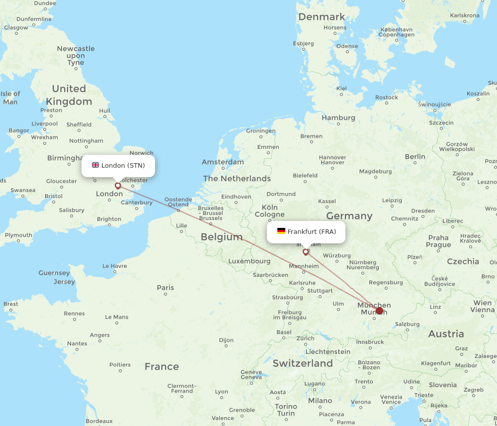 London - Frankfurt route map and flight paths