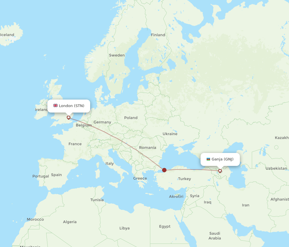 STN to GNJ flights and routes map