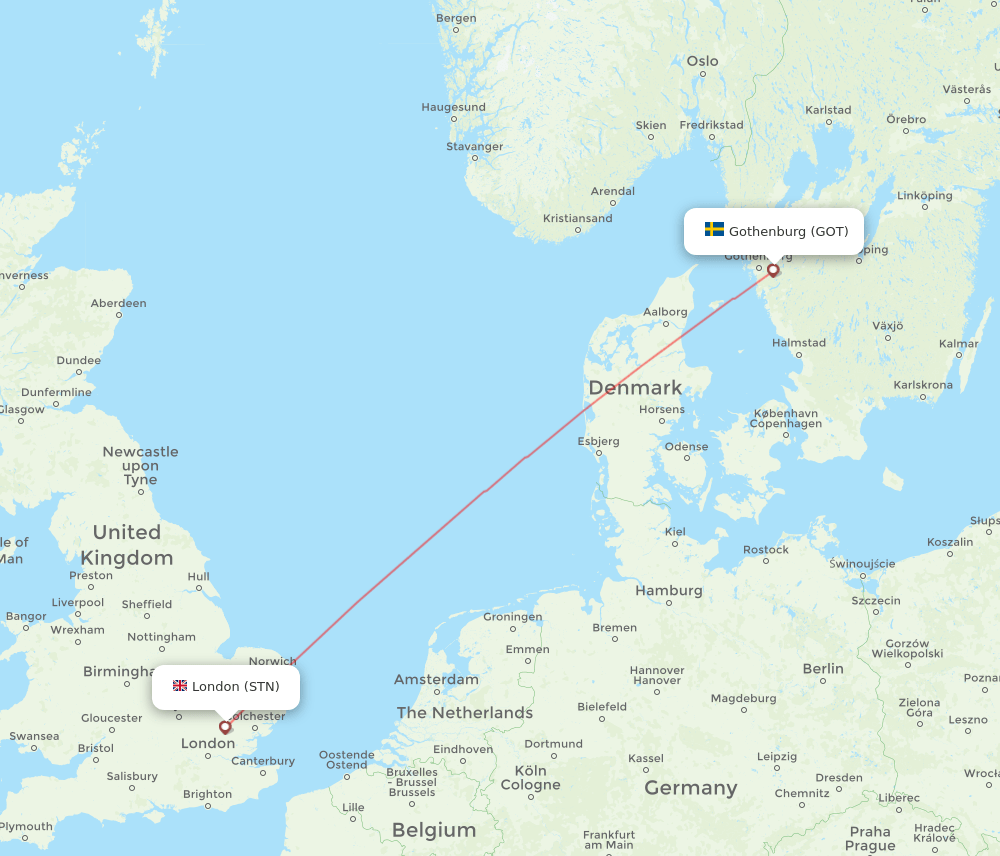 STN to GOT flights and routes map