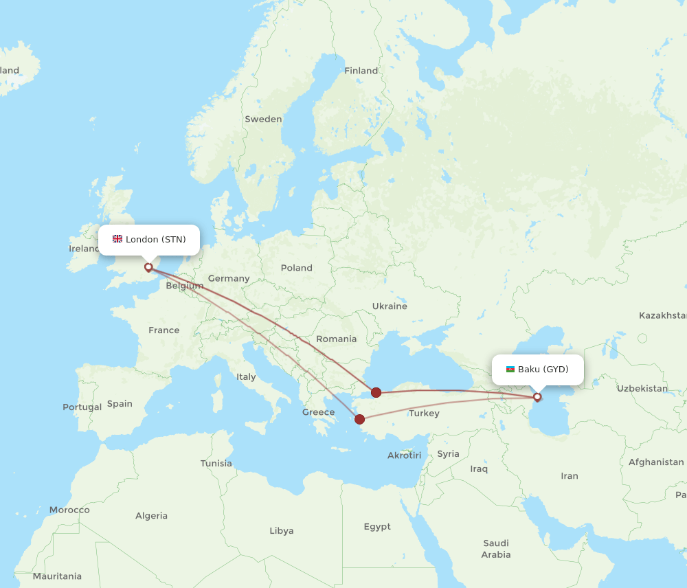 STN to GYD flights and routes map