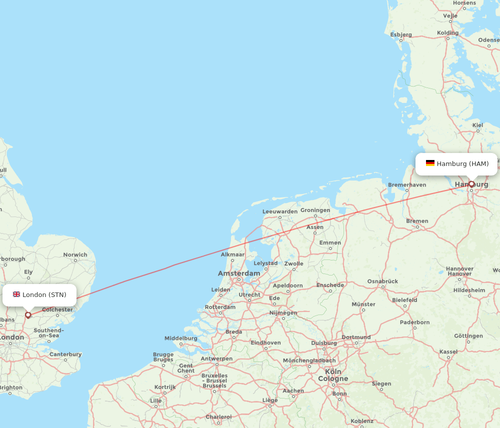 STN to HAM flights and routes map