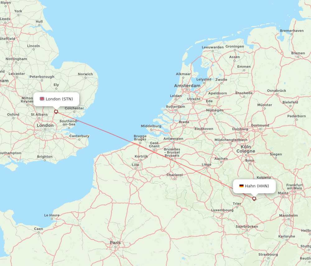 London - Hahn route map and flight paths