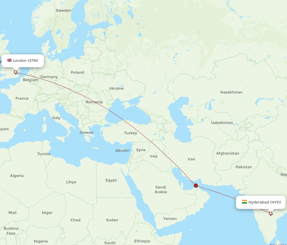 STN-HYD flight routes