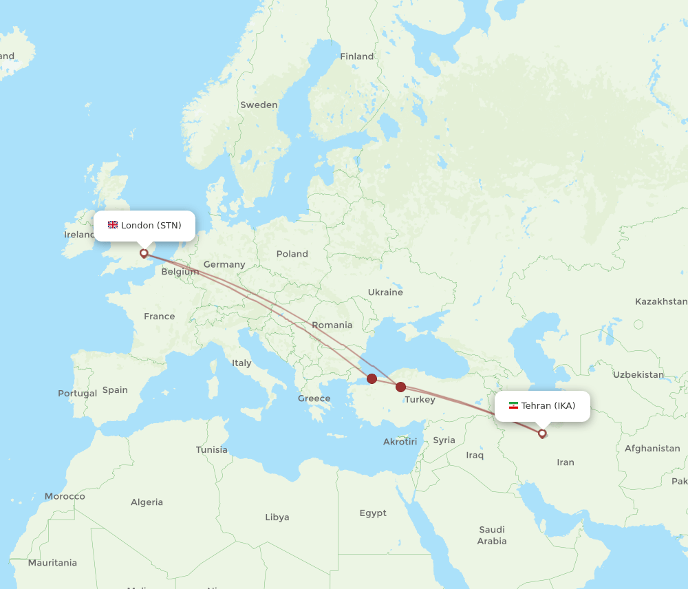 STN-IKA flight routes