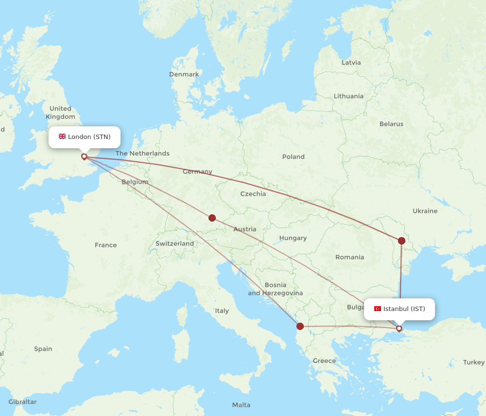 STN to IST flights and routes map