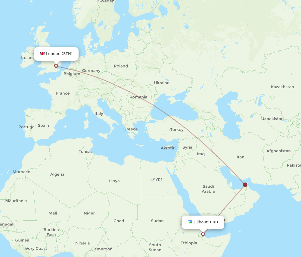 STN-JIB flight routes