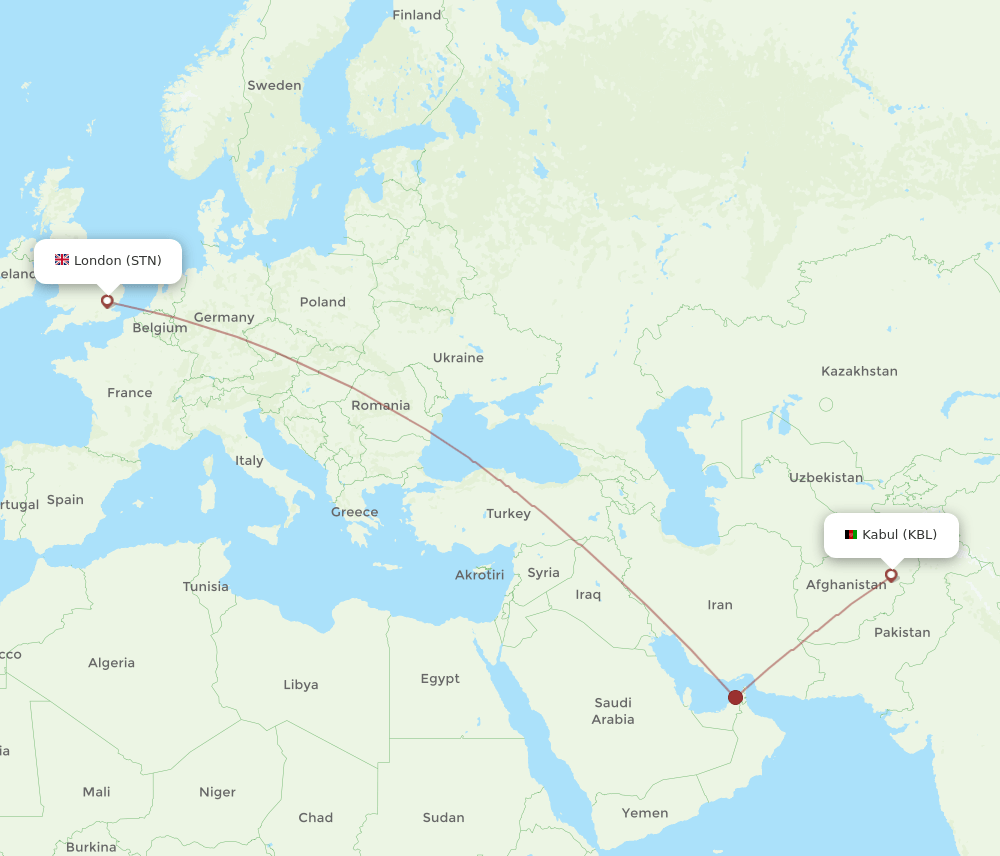 STN-KBL flight routes