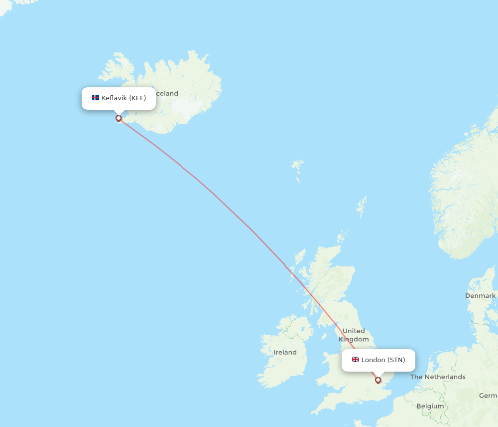 London - Reykjavik route map and flight paths