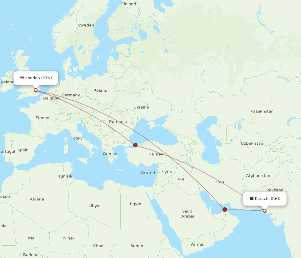 STN-KHI flight routes