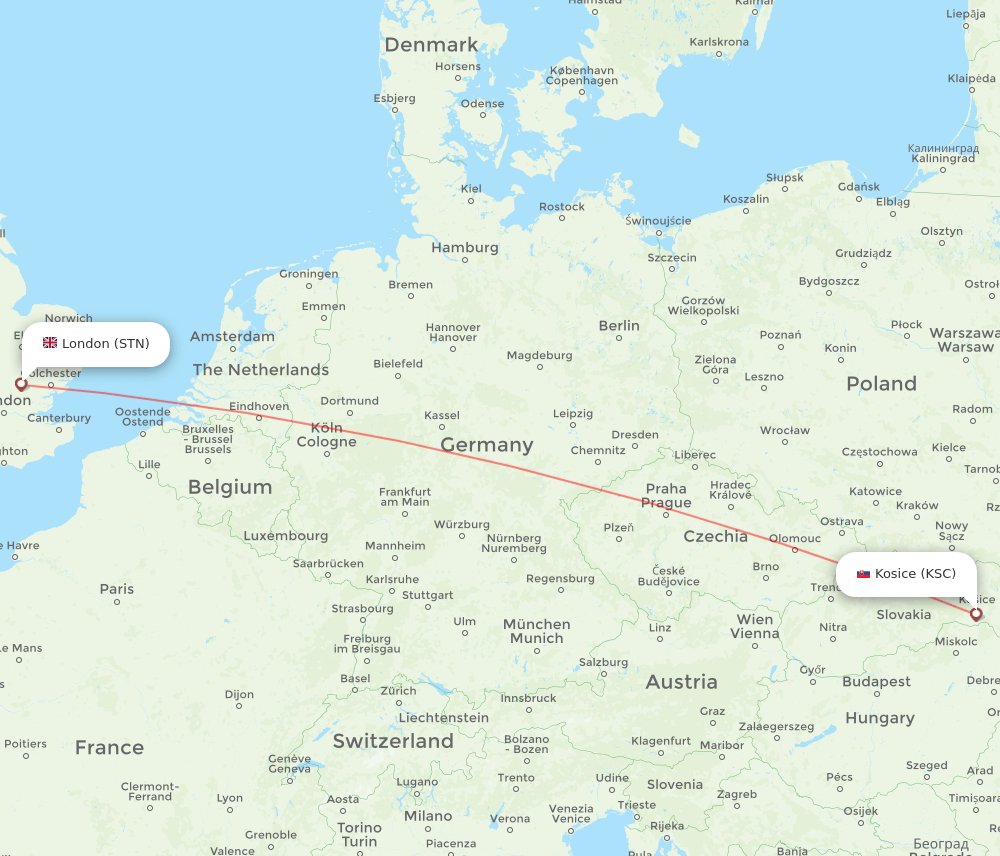 STN to KSC flights and routes map