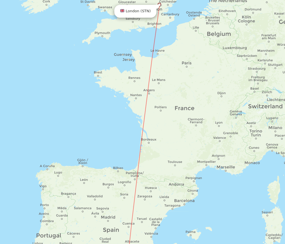 London - Almeria route map and flight paths