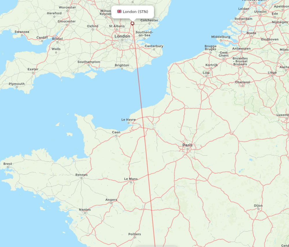 STN to LIG flights and routes map