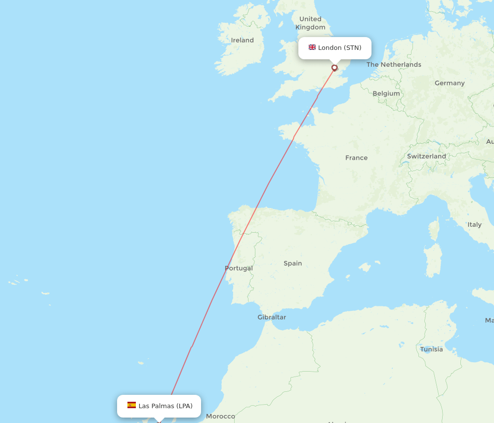 London - Las Palmas route map and flight paths
