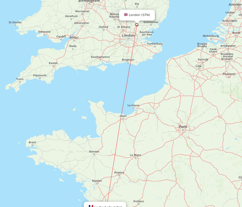 London - La Rochelle route map and flight paths