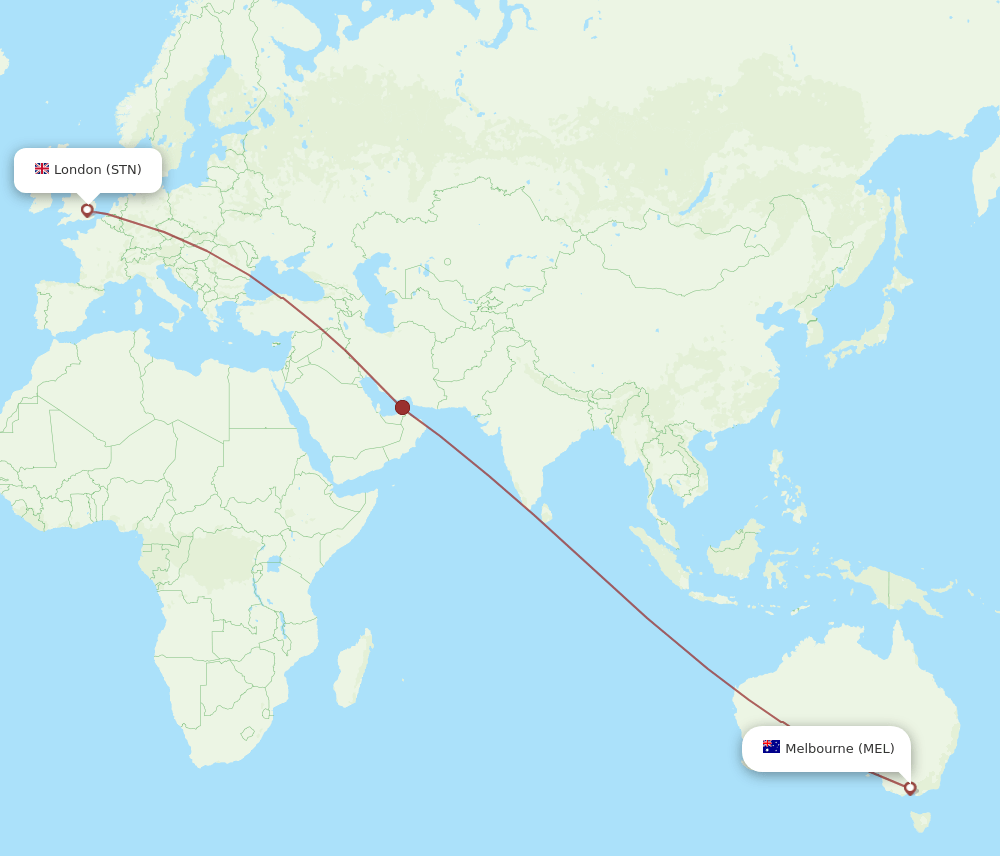 STN to MEL flights and routes map