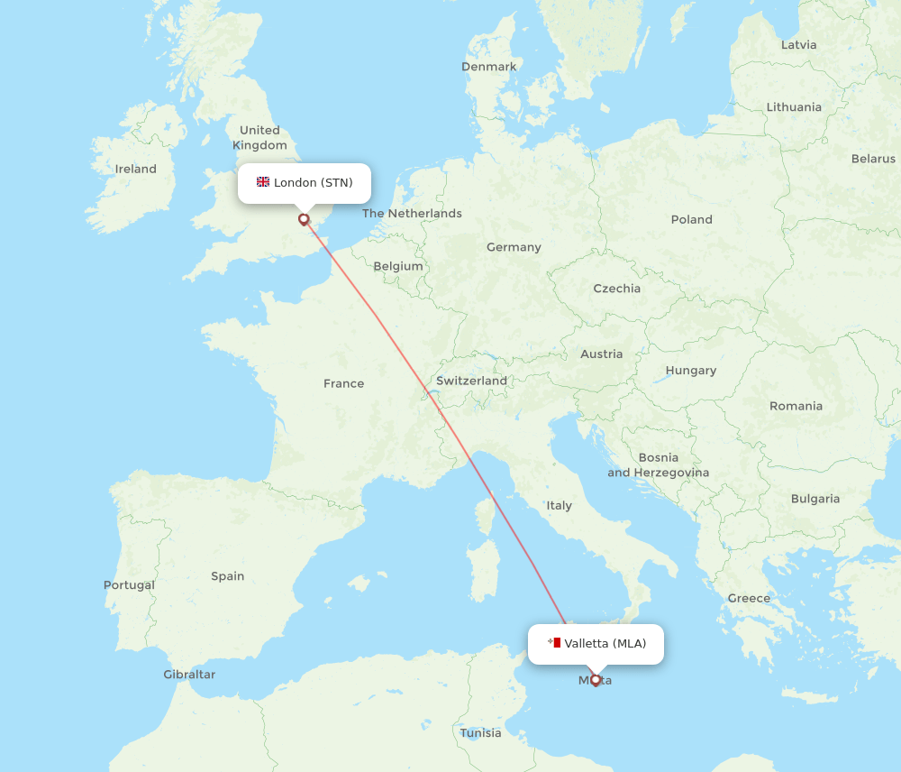 STN-MLA flight routes