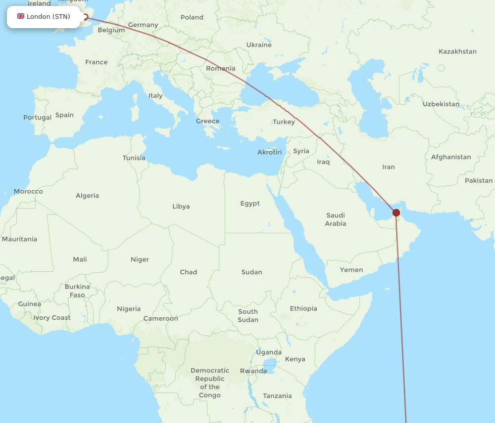 STN-MRU flight routes