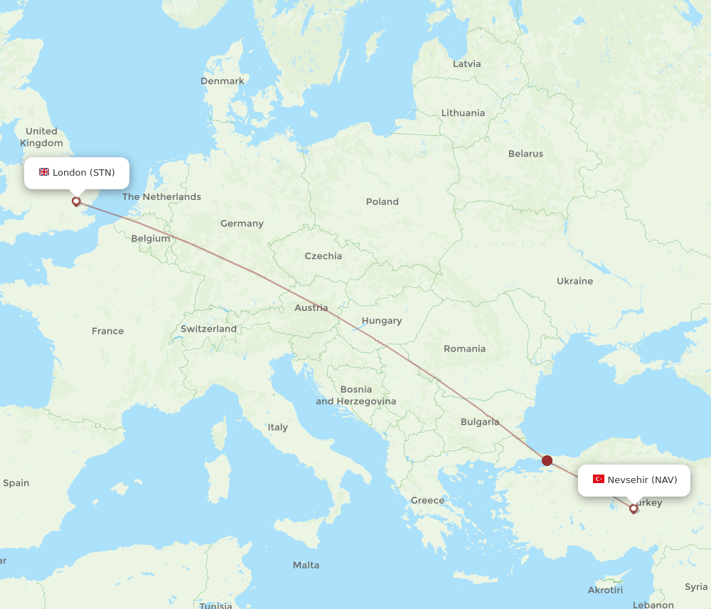 STN to NAV flights and routes map