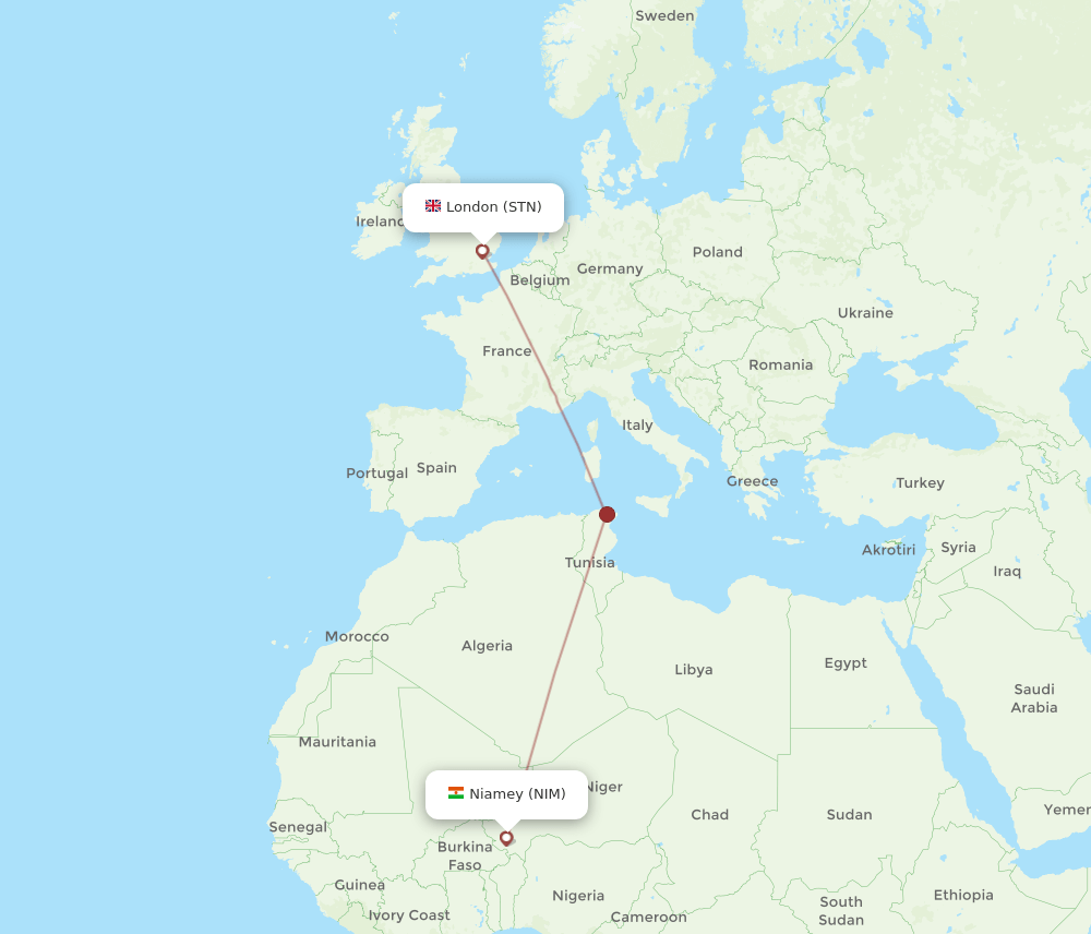 STN to NIM flights and routes map