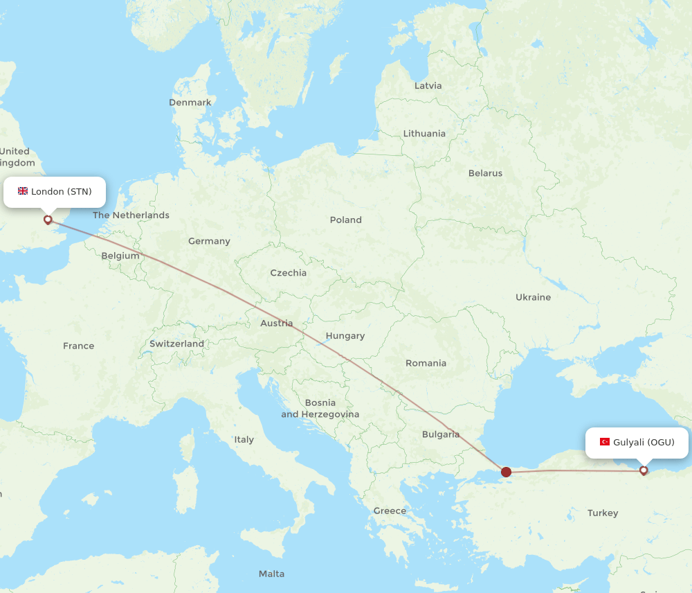 STN-OGU flight routes