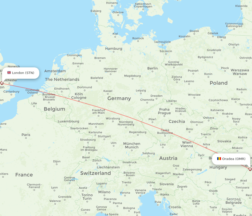 STN to OMR flights and routes map