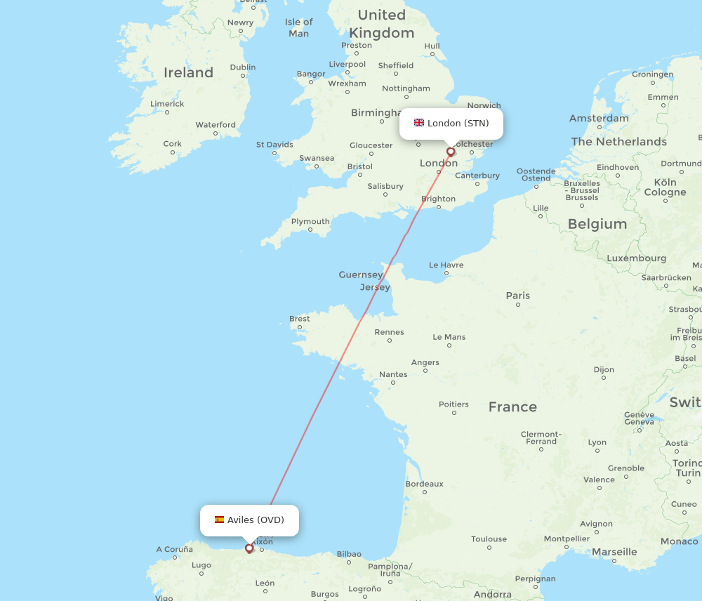 London - Asturias route map and flight paths