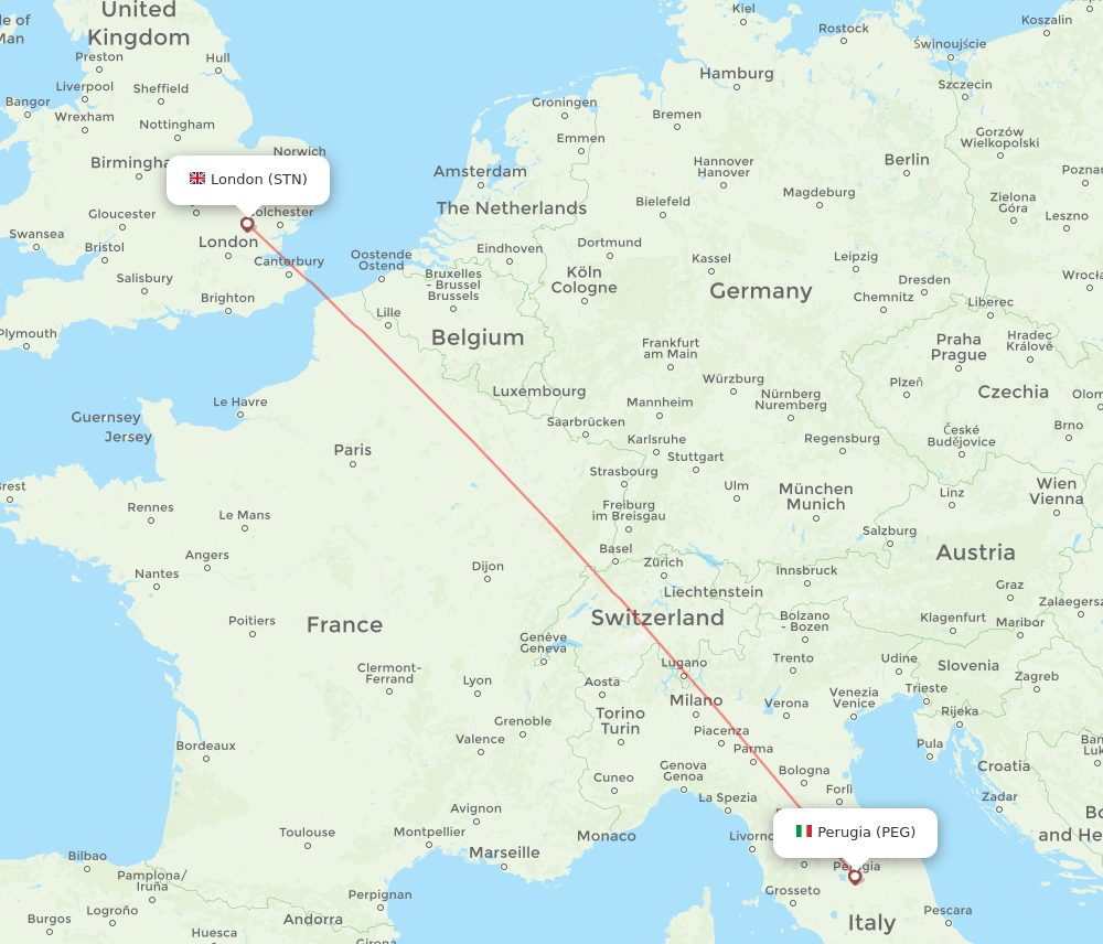 STN to PEG flights and routes map