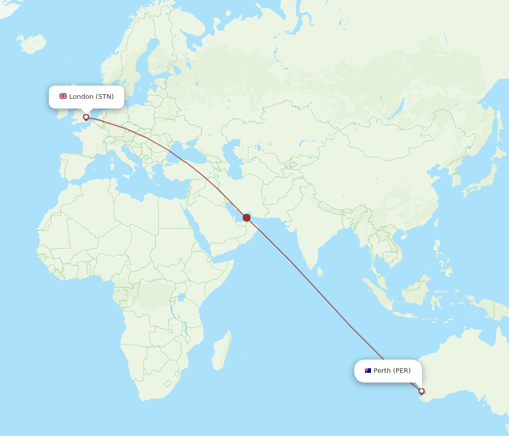 STN-PER flight routes