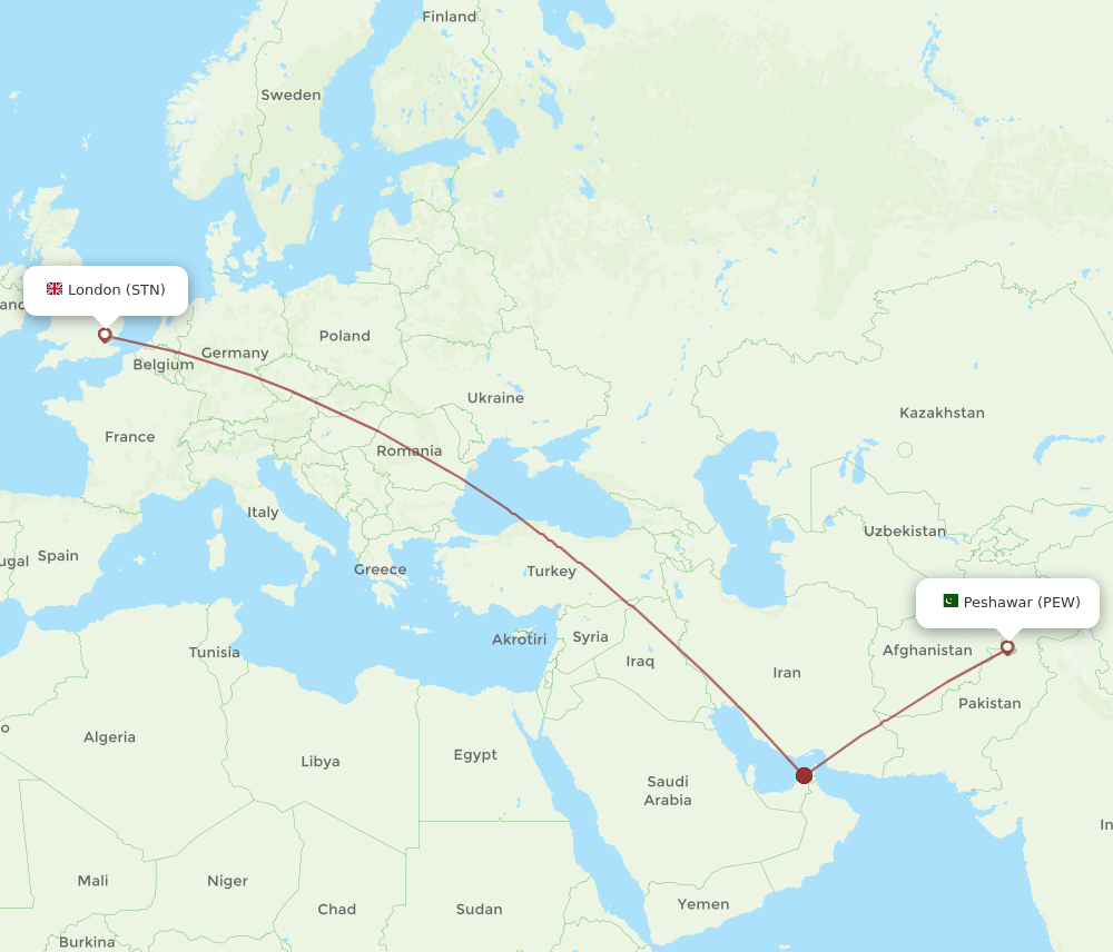 STN-PEW flight routes