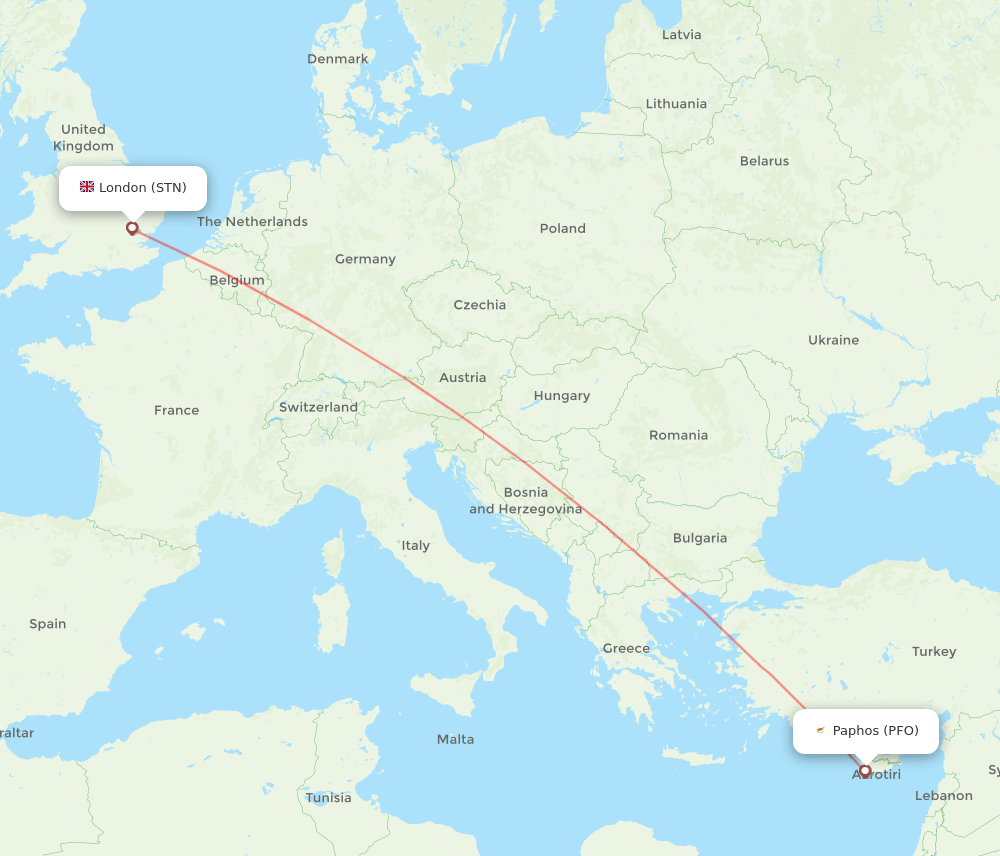 STN to PFO flights and routes map