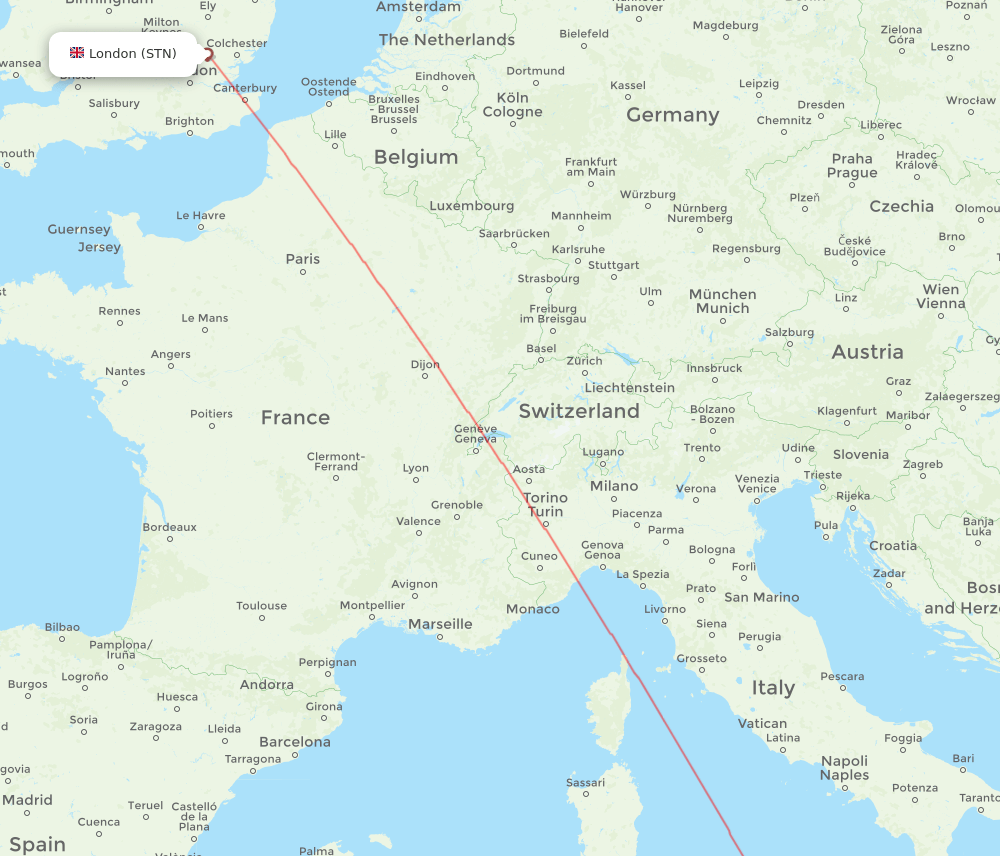 London - Palermo route map and flight paths