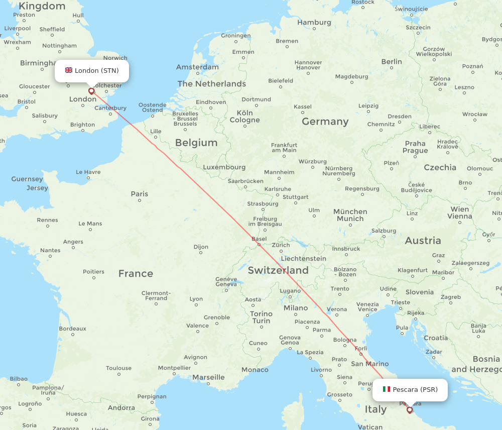 London - Pescara route map and flight paths