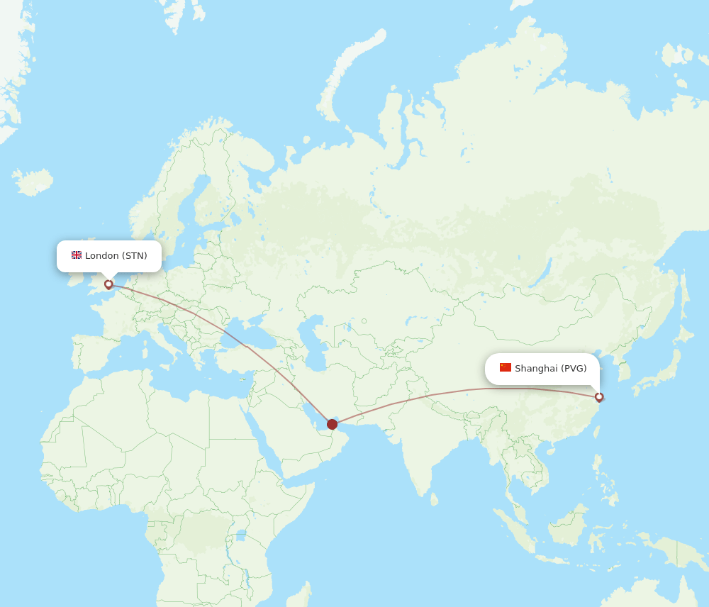 STN-PVG flight routes
