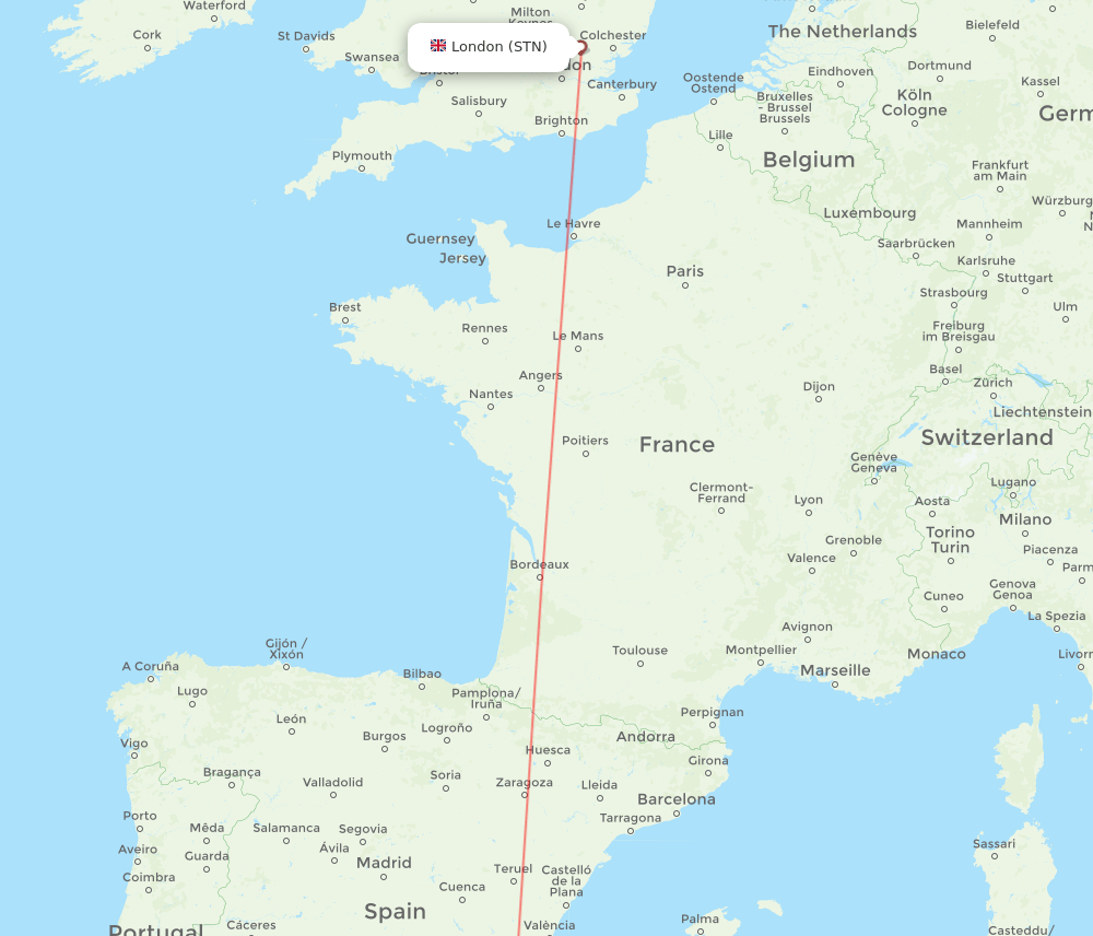 London - Corvera route map and flight paths
