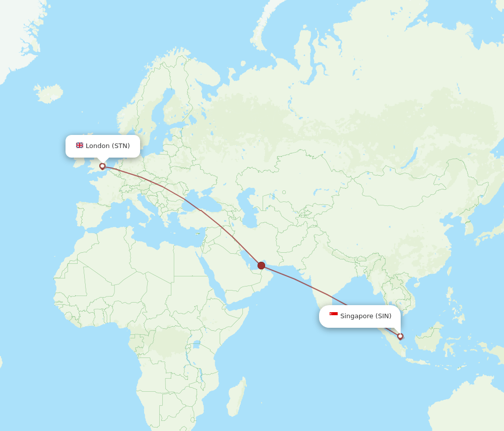 STN to SIN flights and routes map