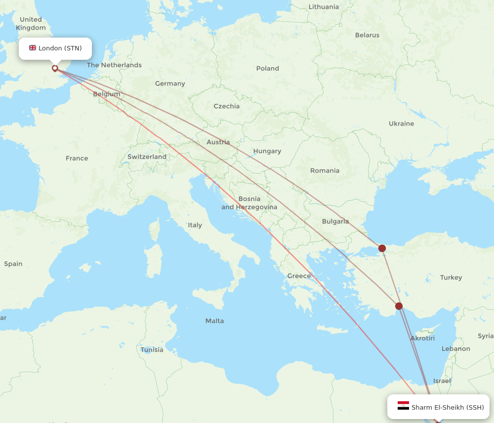 STN to SSH flights and routes map