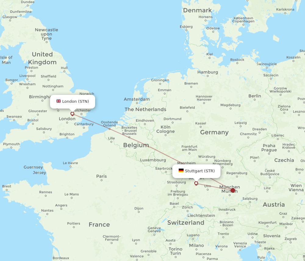 London - Stuttgart route map and flight paths