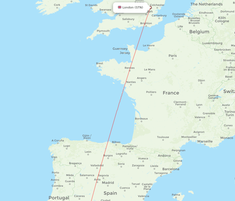 STN to SVQ flights and routes map