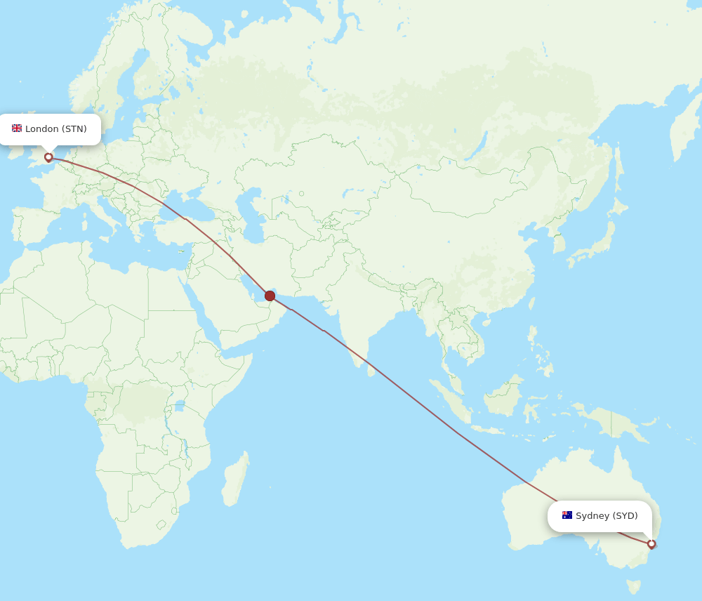 STN to SYD flights and routes map