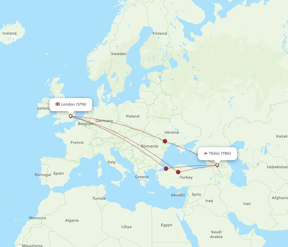 STN-TBS flight routes