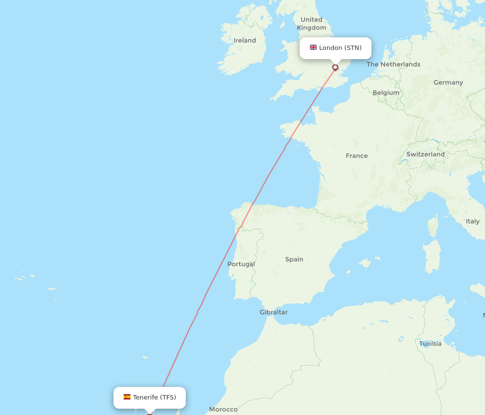 STN to TFS flights and routes map