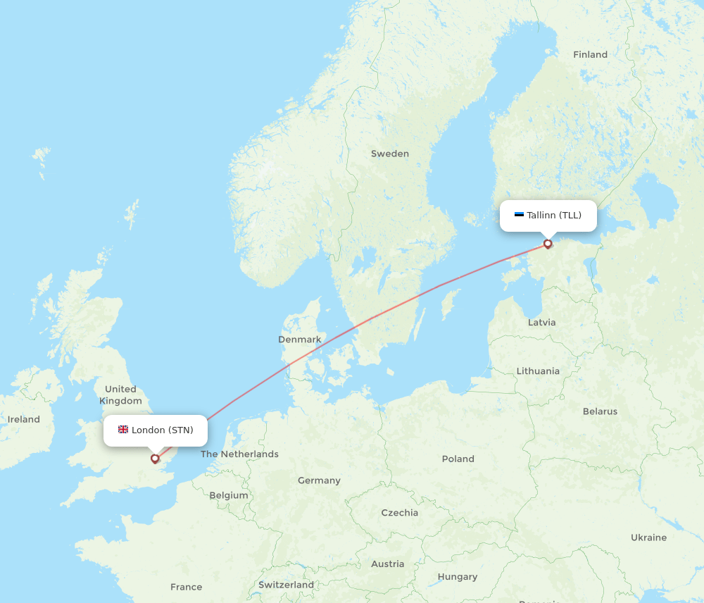 London - Tallinn route map and flight paths
