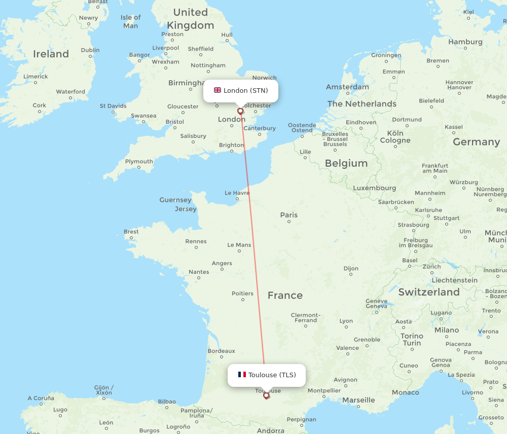STN to TLS flights and routes map