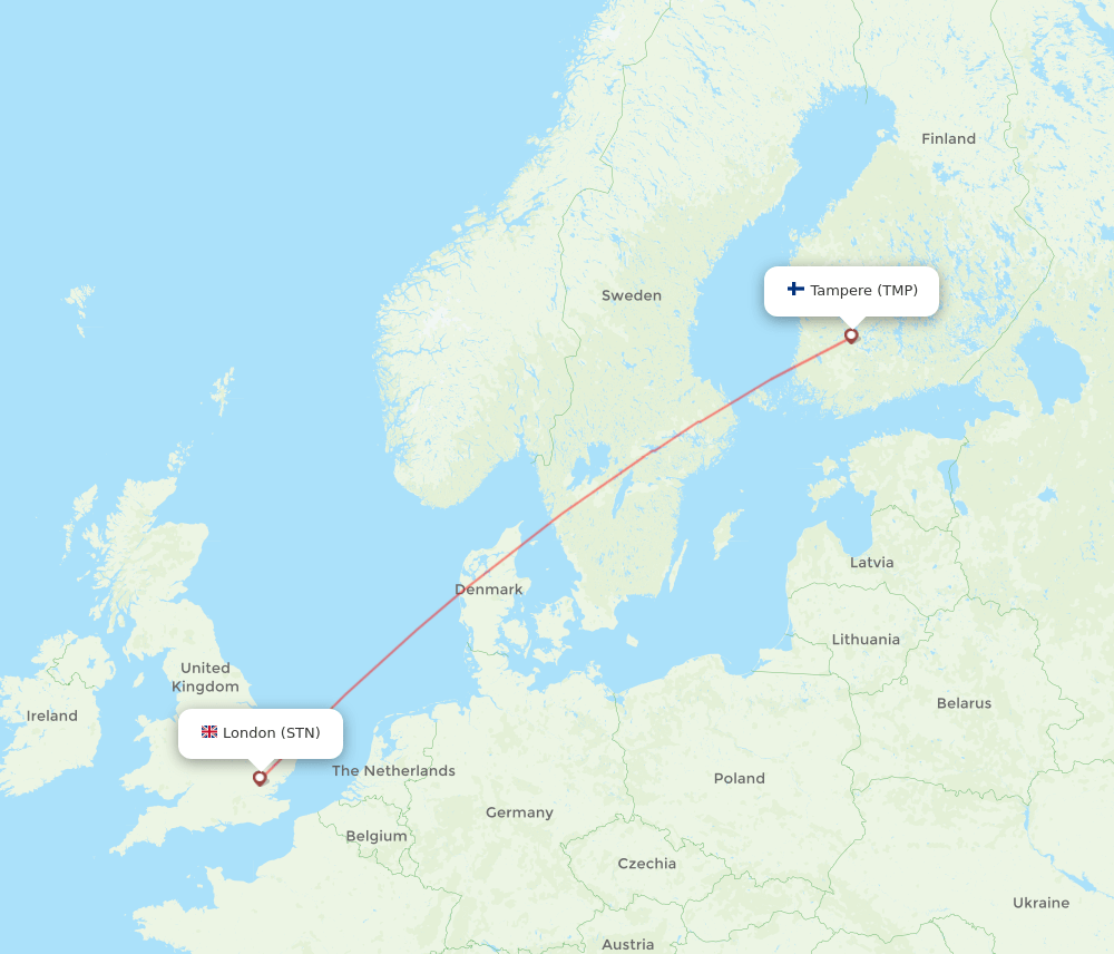 London - Tampere route map and flight paths