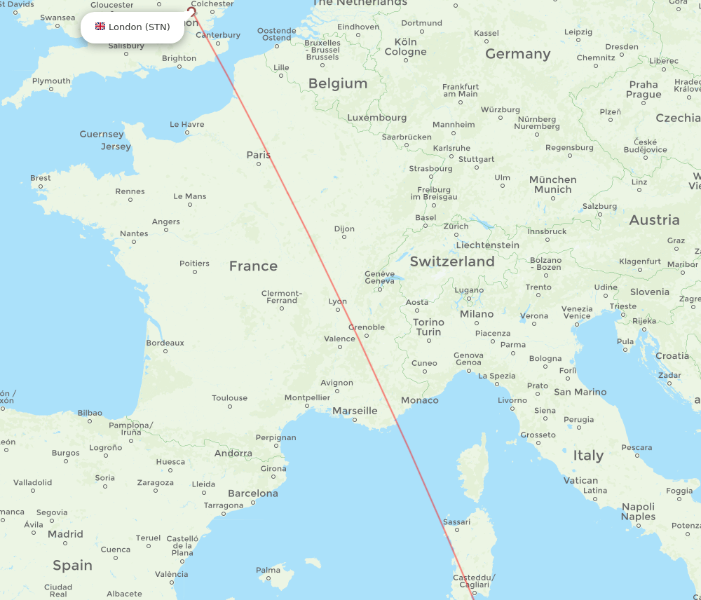 STN-TUN flight routes