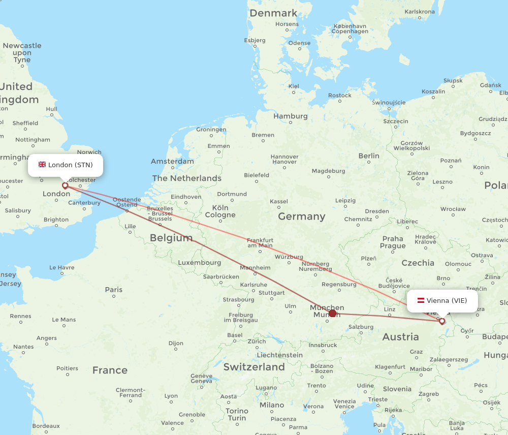 STN to VIE flights and routes map