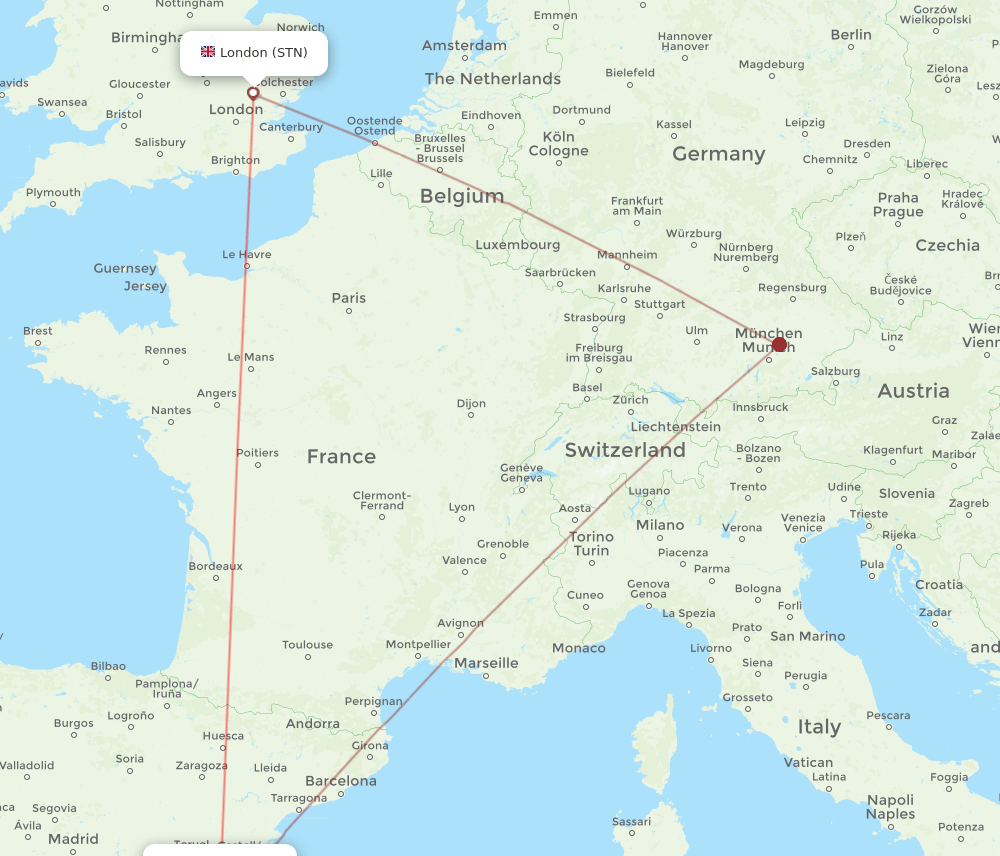 STN to VLC flights and routes map